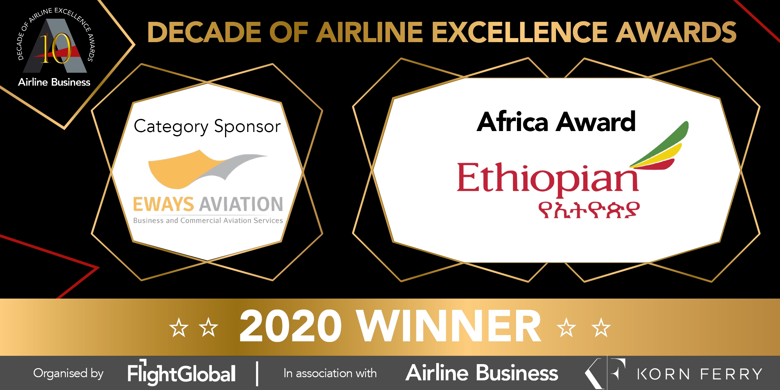 Ethiopian Airlines takes the honour of leading African carrier at Decade of Airline Excellence Awards