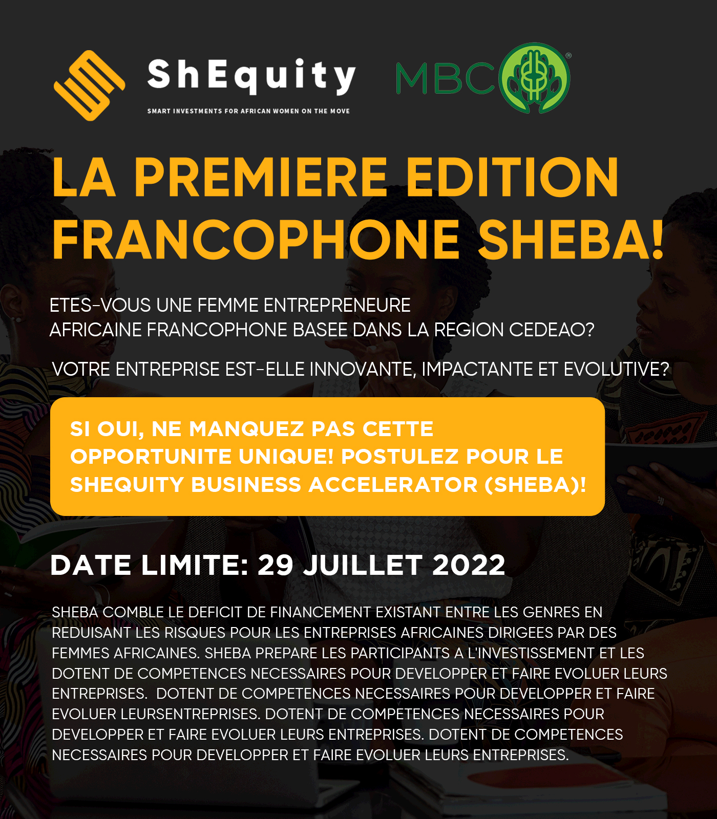 ShEquity Lance la Première Edition Francophone de son Program d’accélération, SHEBA !