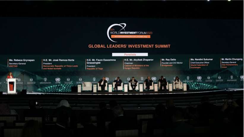 © UNCTAD | UNCTAD Secretary-General Rebeca Grynspan (left) and world leaders on 16 October at the World Investment Forum's Global Leaders Investment Summit in Abu Dhabi, United Arabe Emirates.
